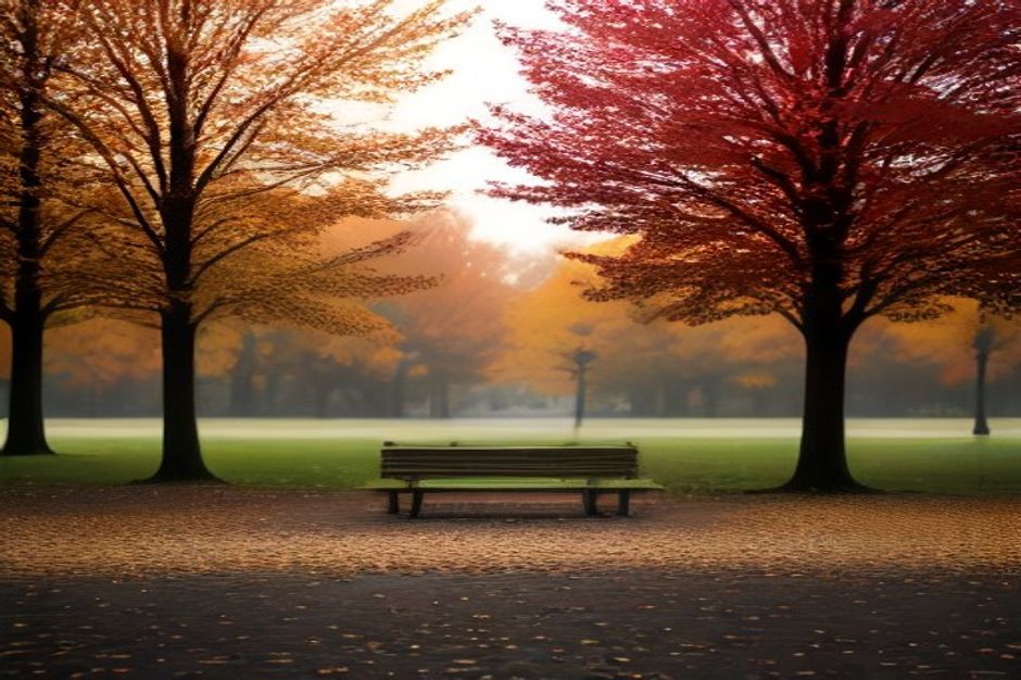 Parkbank im Herbstlicht